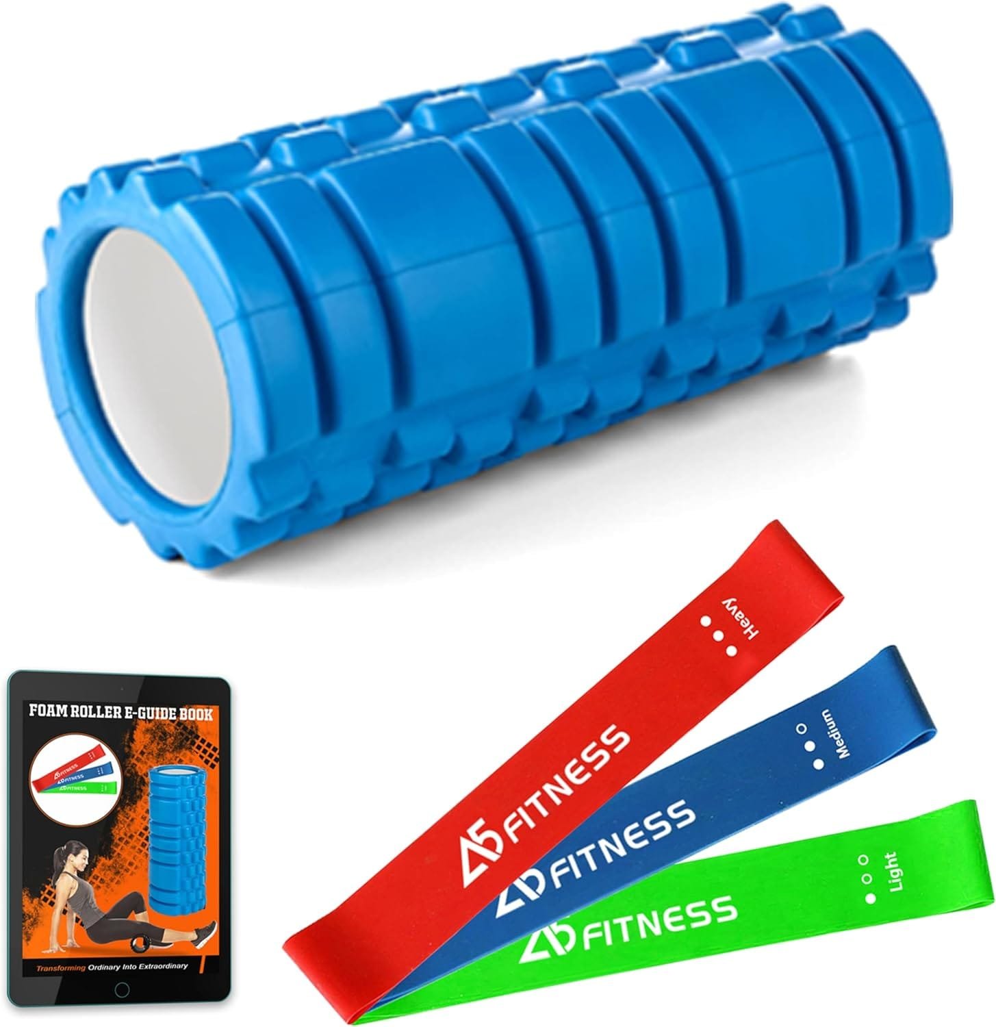 Foam Roller Blue with 3 Resistance Level Bands - Lightweight Foam Rollers for Muscles Provides Relief from Pain Fatigue Improves Tissue Recovery - Massage...