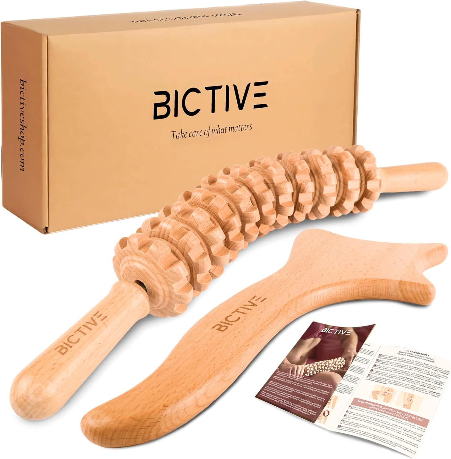 Massage Roller and Lymphatic Drainage Massager. Wood Therapy Massage Tools for Body Massage, Legs and Cellulite. Fascia Blaster, Wooden Massage...