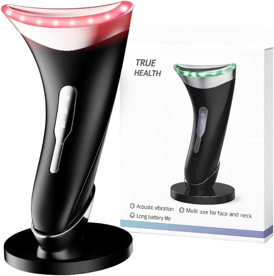 Rechargeable Electric Face Massager with LED Light Therapy – 3 Modes & Colours, Jawline & Neck Sculpting Tool with Charging Dock – Compact Skincare...