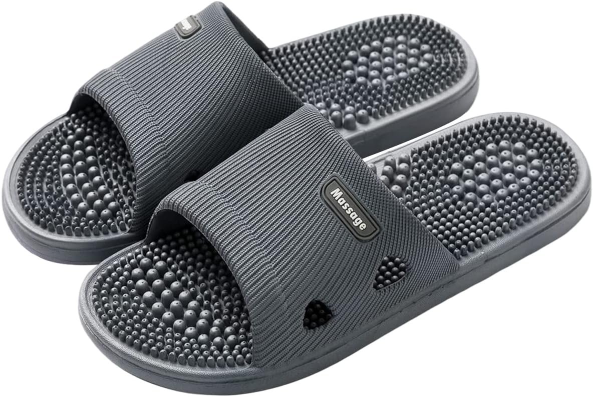 Reflexology Slippers Foot Massager for Plantar Fasciitis Acupressure Acupuncture Slippers Arthritis Pain Relief for feet Man Women Stress Relief Gifts (Grey, UK Men 6-6.5)