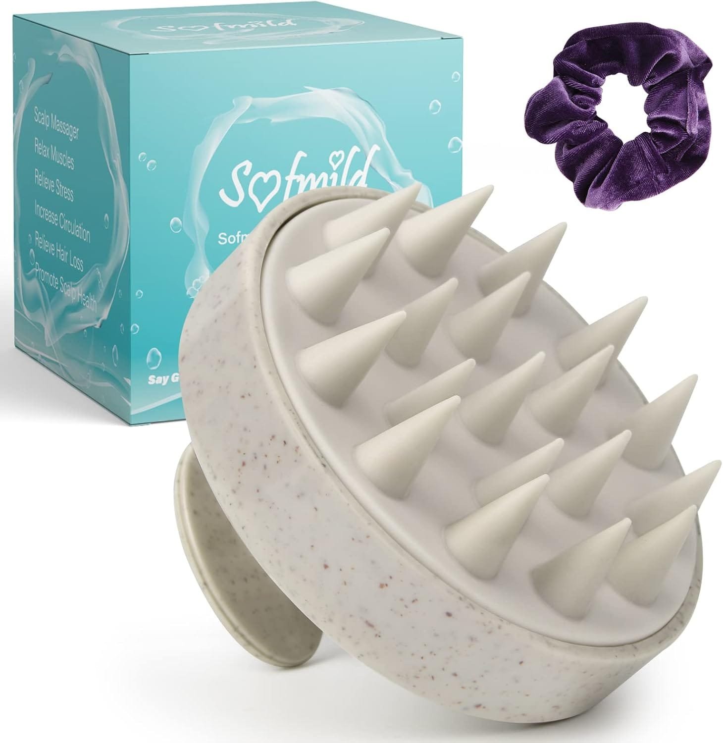Scalp Massager, Wheat Straw Shampoo Brush Silicone Hair Care Scalp Scrubber Exfoliator Brush for Men Women Kids Pets Wet Dry Curly Straight Thick Thin Long...