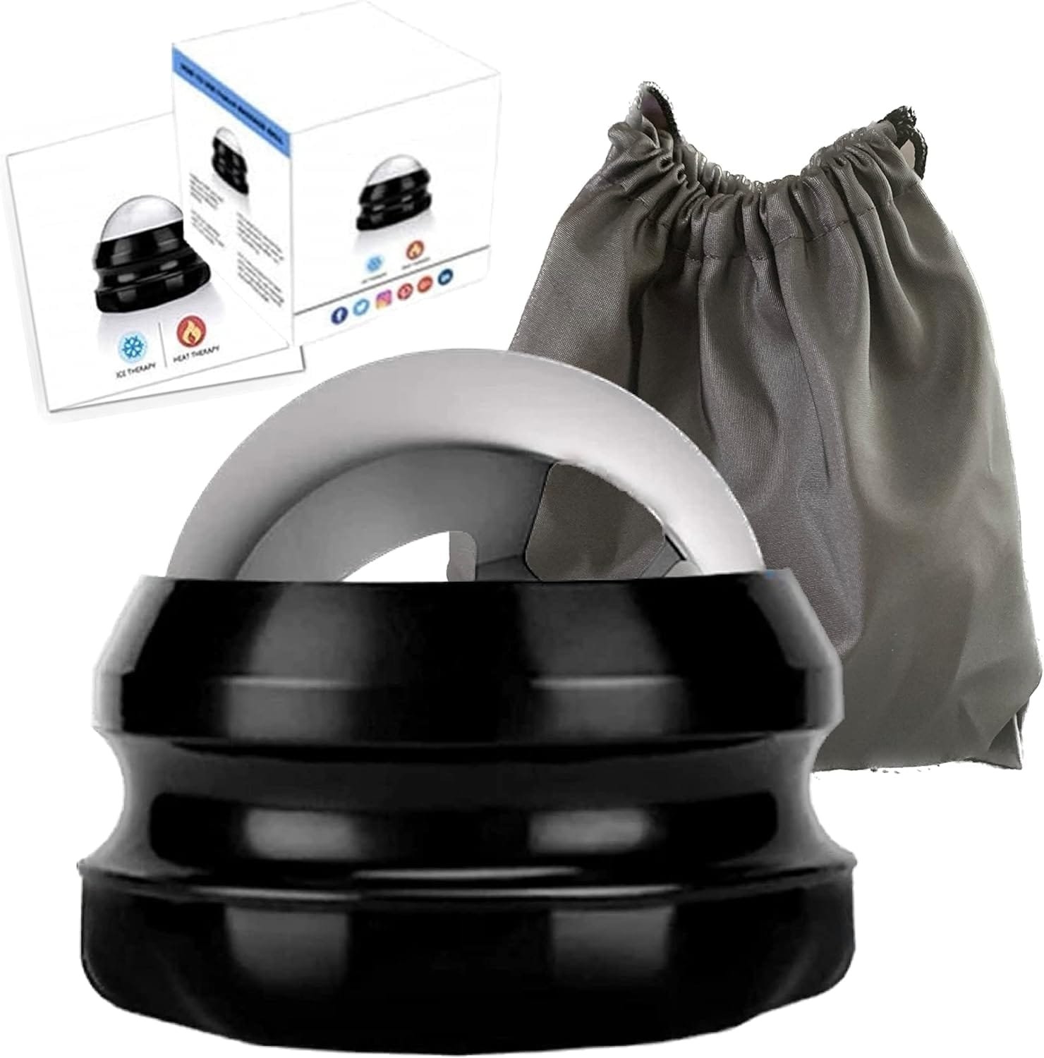 Stainless Steel Massage Roller Ball, Cryotherapy, Heat Therapy & Aromatherapy Manual Massager Roller Ball, Deep Tissue Massage. (Black)