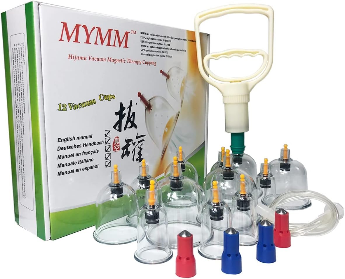 12 Cupping Cups Sets Biomagnetic Traditional Professional Chinese Therapy Massage Cupping Set Household Pull Out Vacuum Cupping Kit/Chinese Massage Hijama...