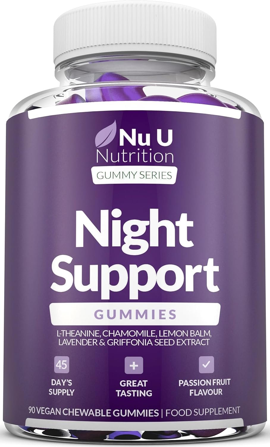 5HTP Night Support - Sleep Gummies for Adults - 90 Vegan Melatonin Alternative Gummies - Passionfruit Taste - High Strength Griffonia Simplicifolia,...