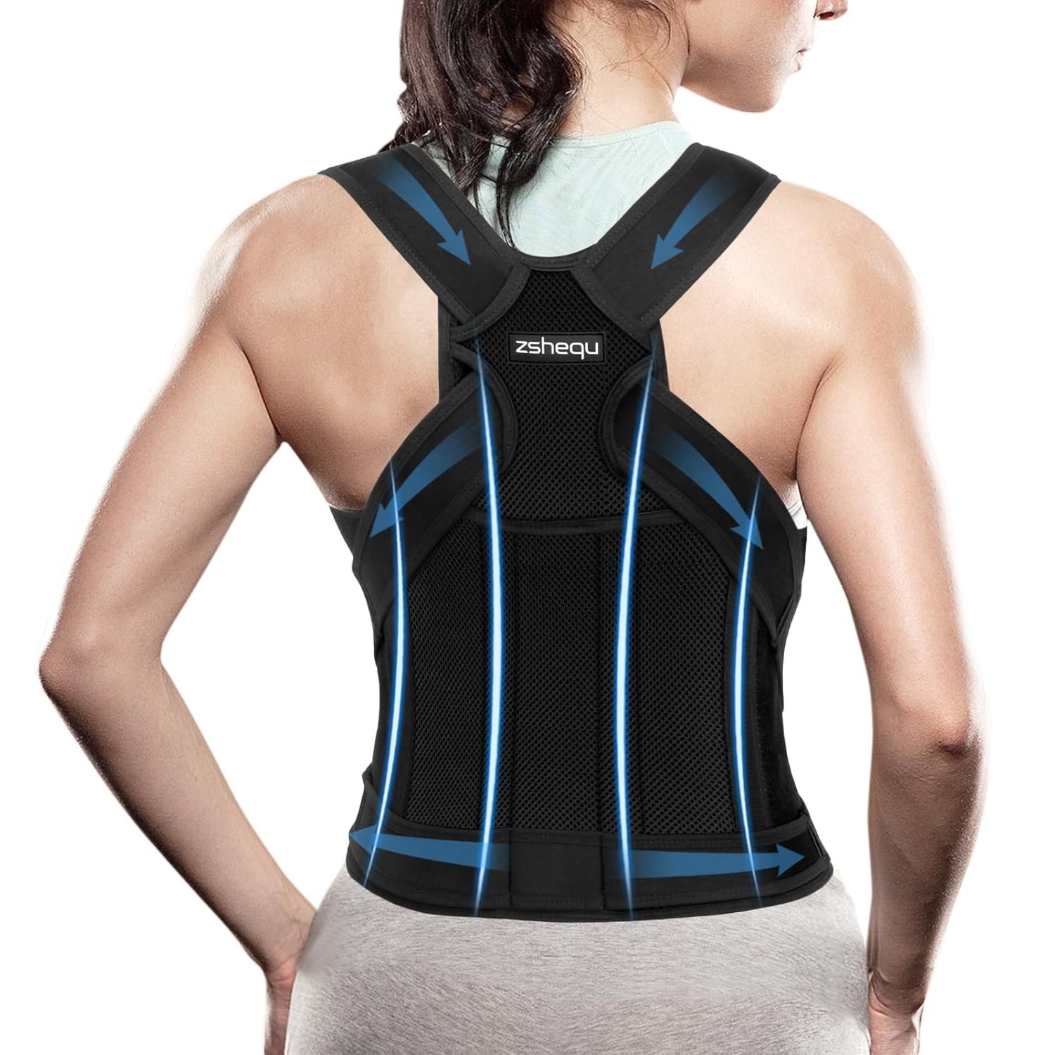 Back Support Brace Posture Corrector: Adjustable Shoulder Neck Lumbar Belt Strap - Upper Lower Back Straightener Supports for Women and Men - Breathable...