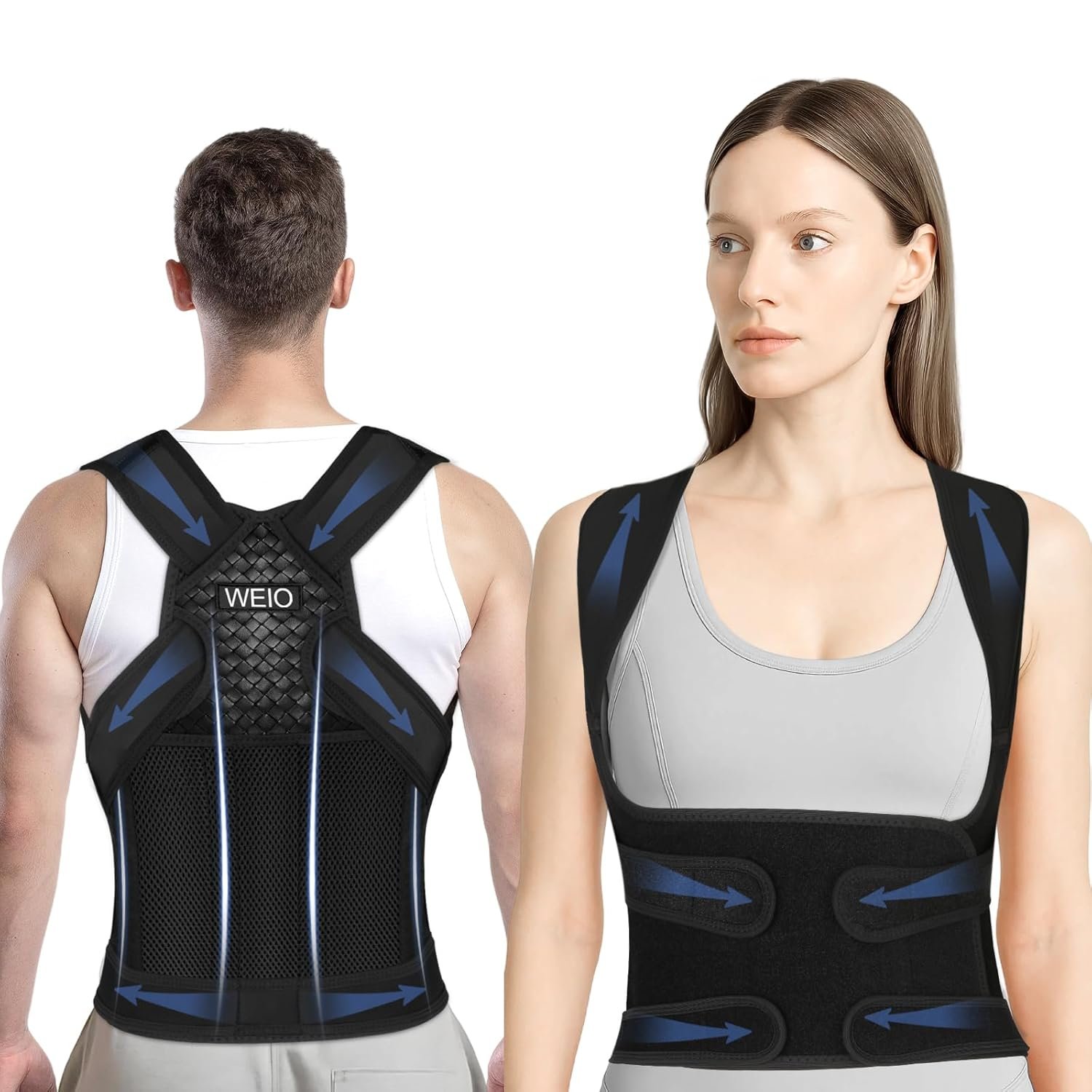 Back Support Brace Posture Corrector：Breathable Shoulder Neck Lumbar Belt Strap - Adjustable Upper Lower Back Straightener Supports for Spine Hunchback -...