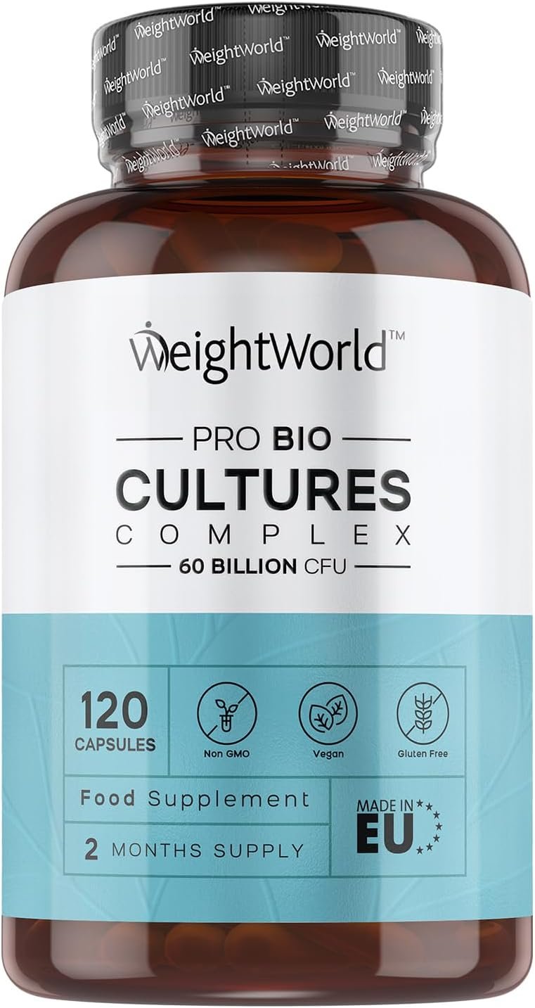 Bio Cultures Complex Probiotics & Prebiotics - 60 Billion CFU - 2 Months Supply - 120 Capsules - 20 Live Bio Cultures - Lactobacillus &...