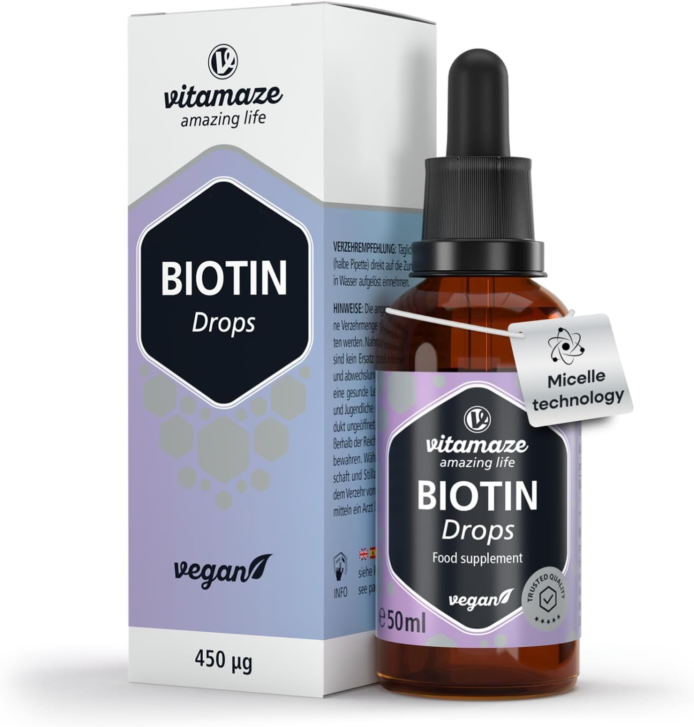 Biotin Drops with EMULDROP Technology for Maximum Absorption 100 Days 50 ml Vegan sublinguals for Hair Skin and Nails Preservative-Free