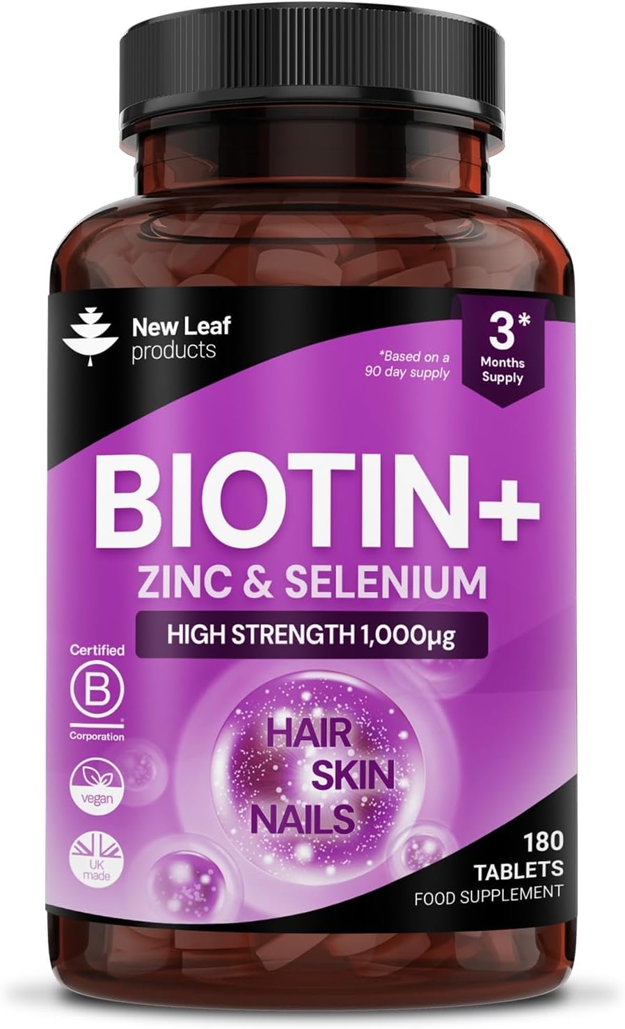 Biotin Hair Growth Vitamins 12,000mcg D-Biotin Tablets Enriched with Zinc & Selenium –Vegan Beauty Hair Skin & Nails Vitamins for Women and Men High...