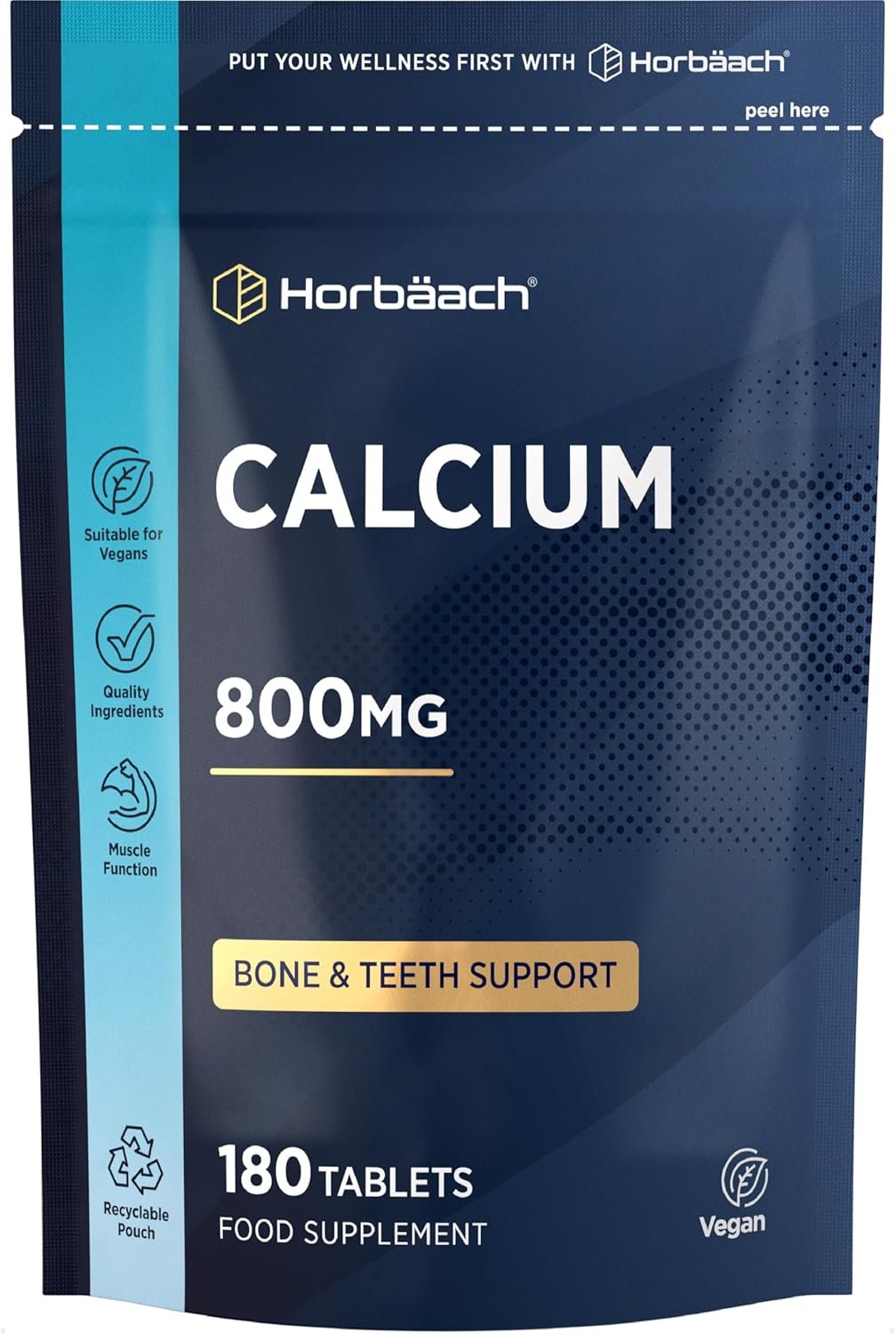 Calcium Tablets 800mg | High Strength Calcium Carbonate Supplement for Men & Women | 180 Vegan Tablets