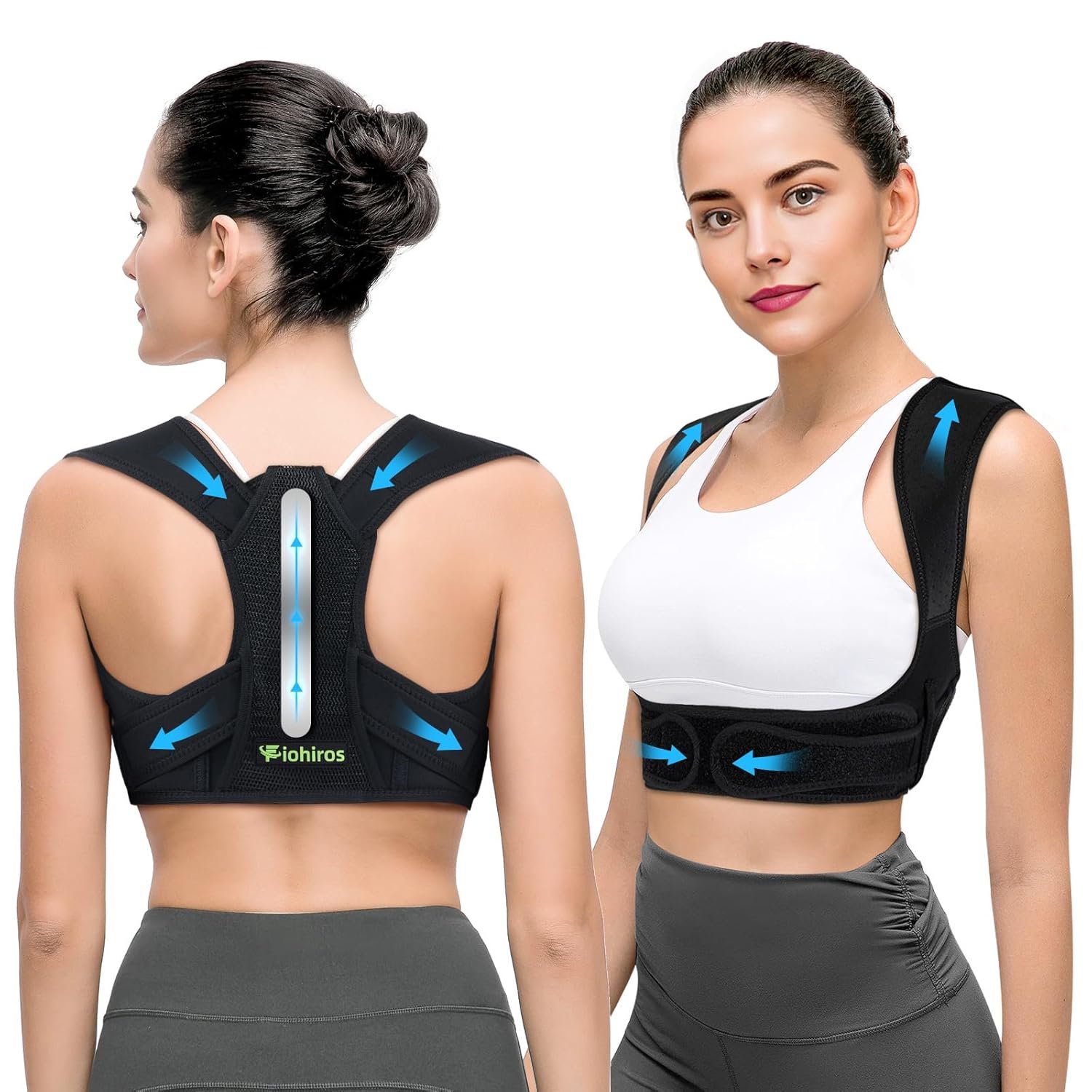 Fiohiros Posture Corrector for Men and Women, Back Brace Support for Hunchback, Adjustable Upper Back Straightener Belt, Providing Pain Relief from Back,...