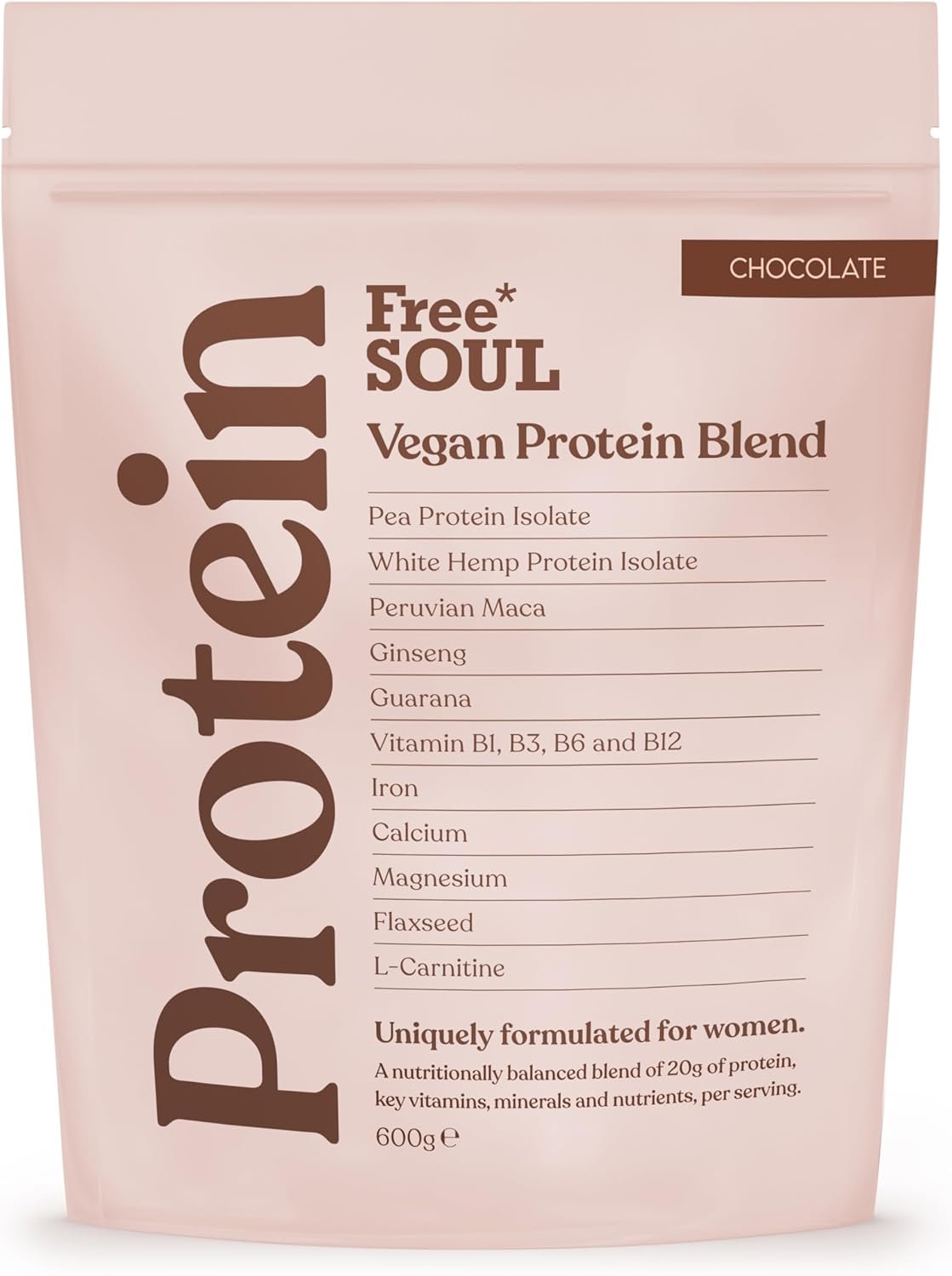 Free Soul Vegan Protein Powder | Formulated for Women | 600g | 20g Protein with Added Nutrients | Gluten & Soy Free Plant-Based Nutrition Shake | Pea...