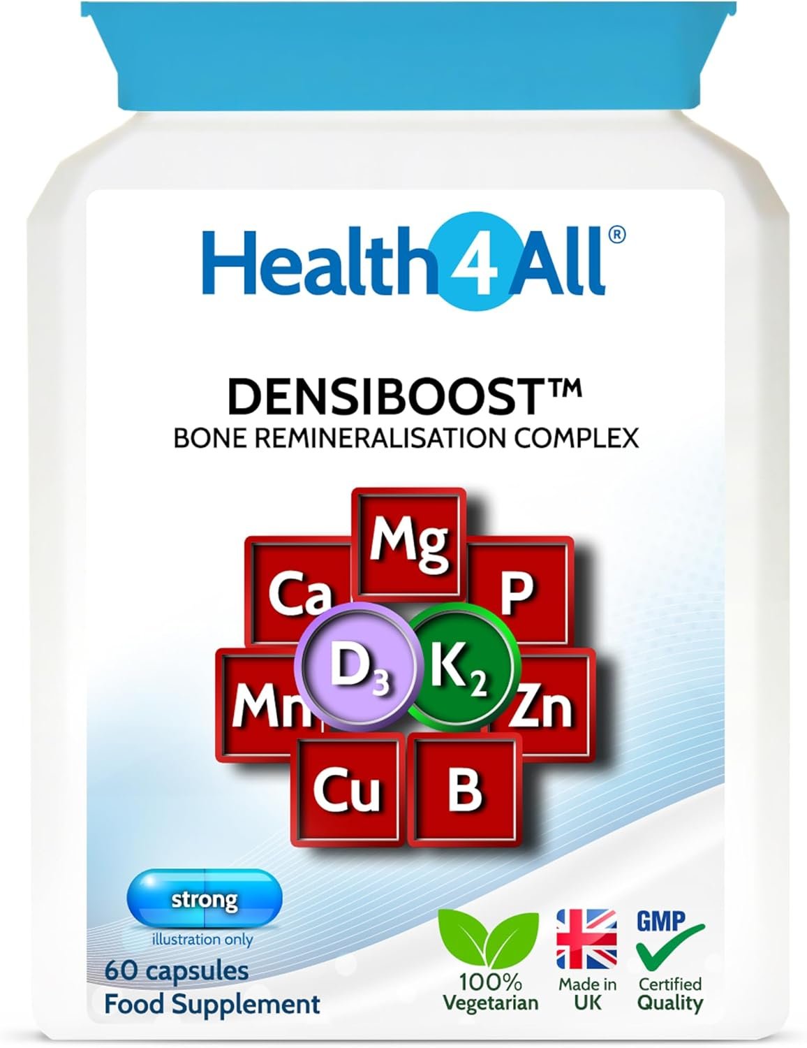 Health4All Densiboost Bone Remineralisation Complex 60 Capsules with Magnesium, Calcium, Manganese, Phosphorus, Copper, Boron, Zinc, Vitamin D3 & K2...