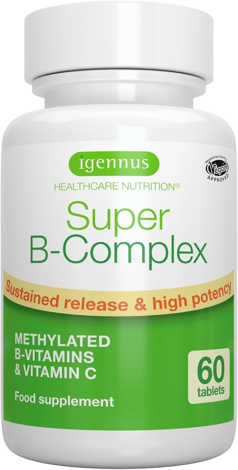 Igennus Super B-Complex - High Absorption Methylated B Vitamins, Clean Label, Sustained Release - Complete Spectrum of B Vitamins with Folate, Boosted B12...