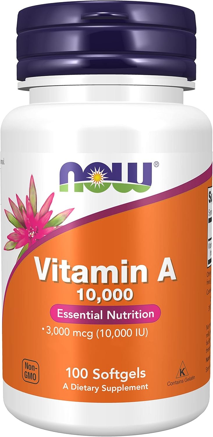 Now Foods, Vitamin A, 10.000IU (3.000mcg), from Retinyl Palmitate and Cod Liver Oil, High Dose, 100 Capsules, Gluten Free, SOYA Free, Non-GMO, Eye-Health