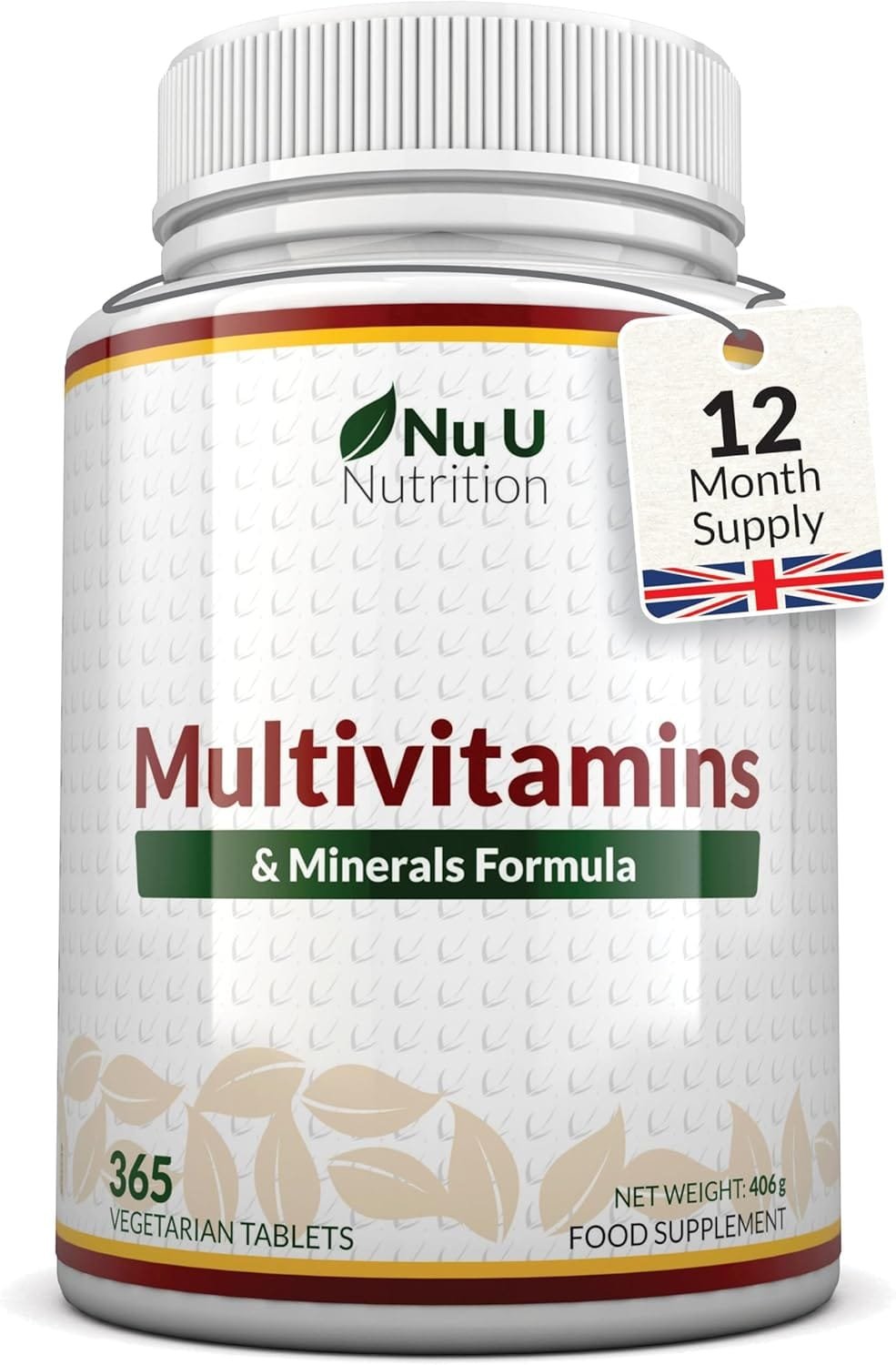 Nu U Nutrition - A-Z Multivitamin Tablets for Men & Women - 365 Tablets - 12 Month Supply - 25 Essential Multivitamins & Minerals Including Iron,...