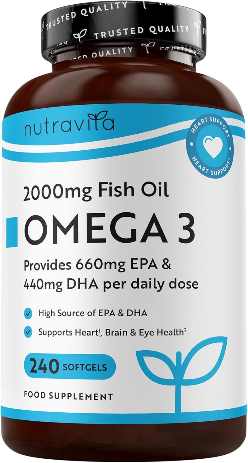 Nutravita Omega 3 Capsules High Strength 2000mg with 660mg EPA & 440mg DHA, 240 Softgel Omega 3 Fish Oil Capsules for 4 Months of Supply, Fish Oil Omega...