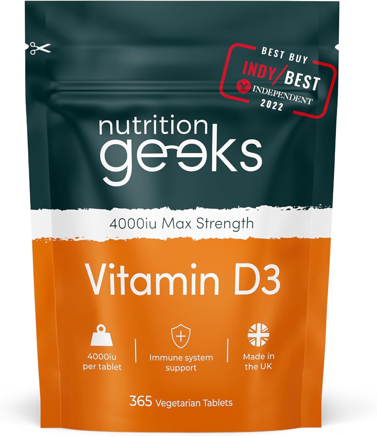 Nutrition Geeks, Vitamin D 4000 iu - 1 Year Supply, 365 Easy-Swallow Tablets Vegetarian D3 iu, High Strength Supplet UK Made VIT & Vitamins Awarded by...