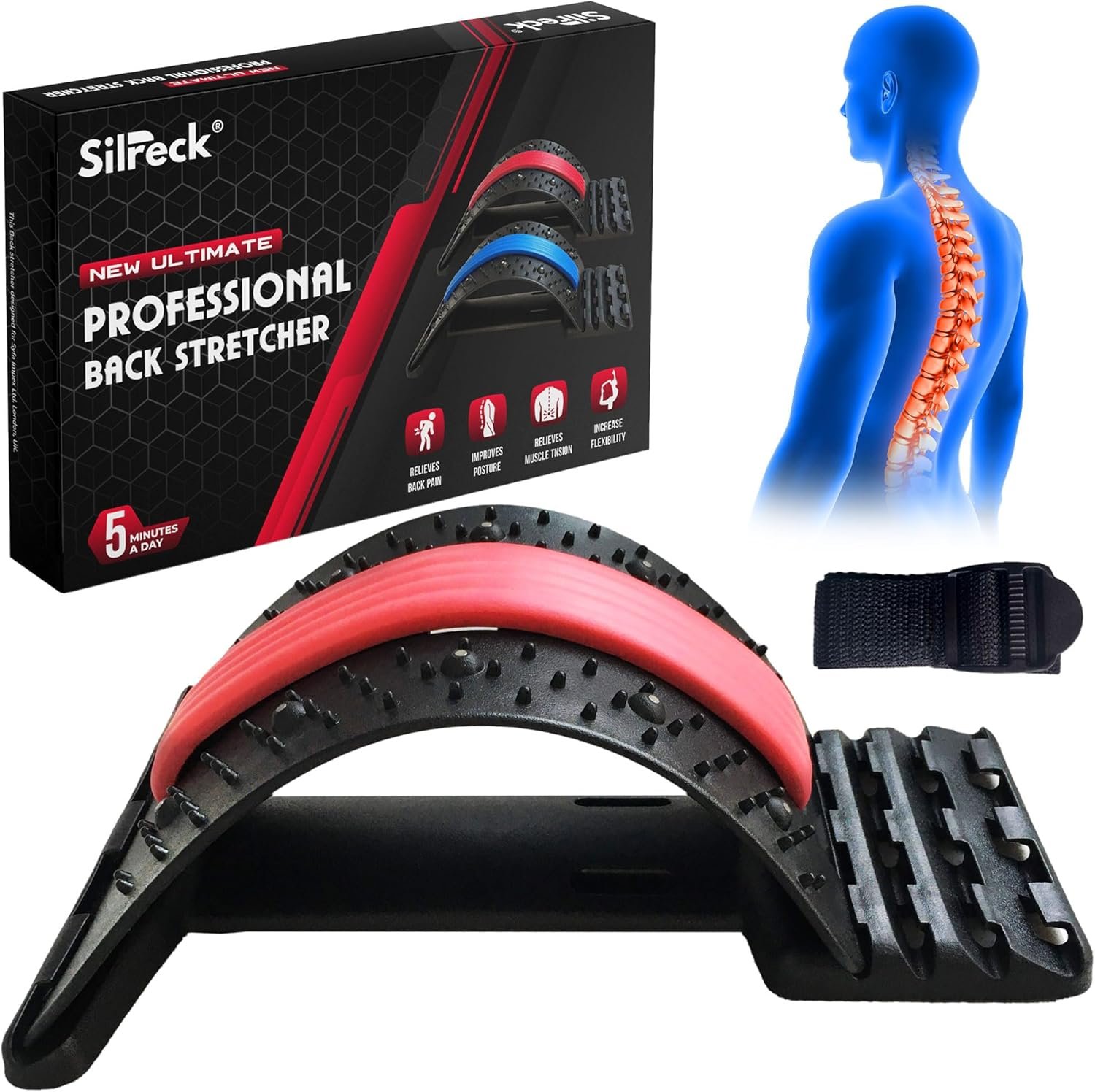 Silreck OrthoWave Back Stretcher - Spinal Alignment and Pain Relief - Premium Back Stretching and Decompression Solution for Home and Office Use - Suitable...