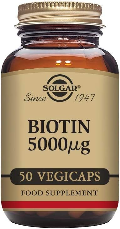 Solgar Biotin 5000 mcg Vegetable Capsules - High Strength Formula - Supports Hair Growth, Glowing Skin, Energy & Vitality - Health Supplement - Sugar...