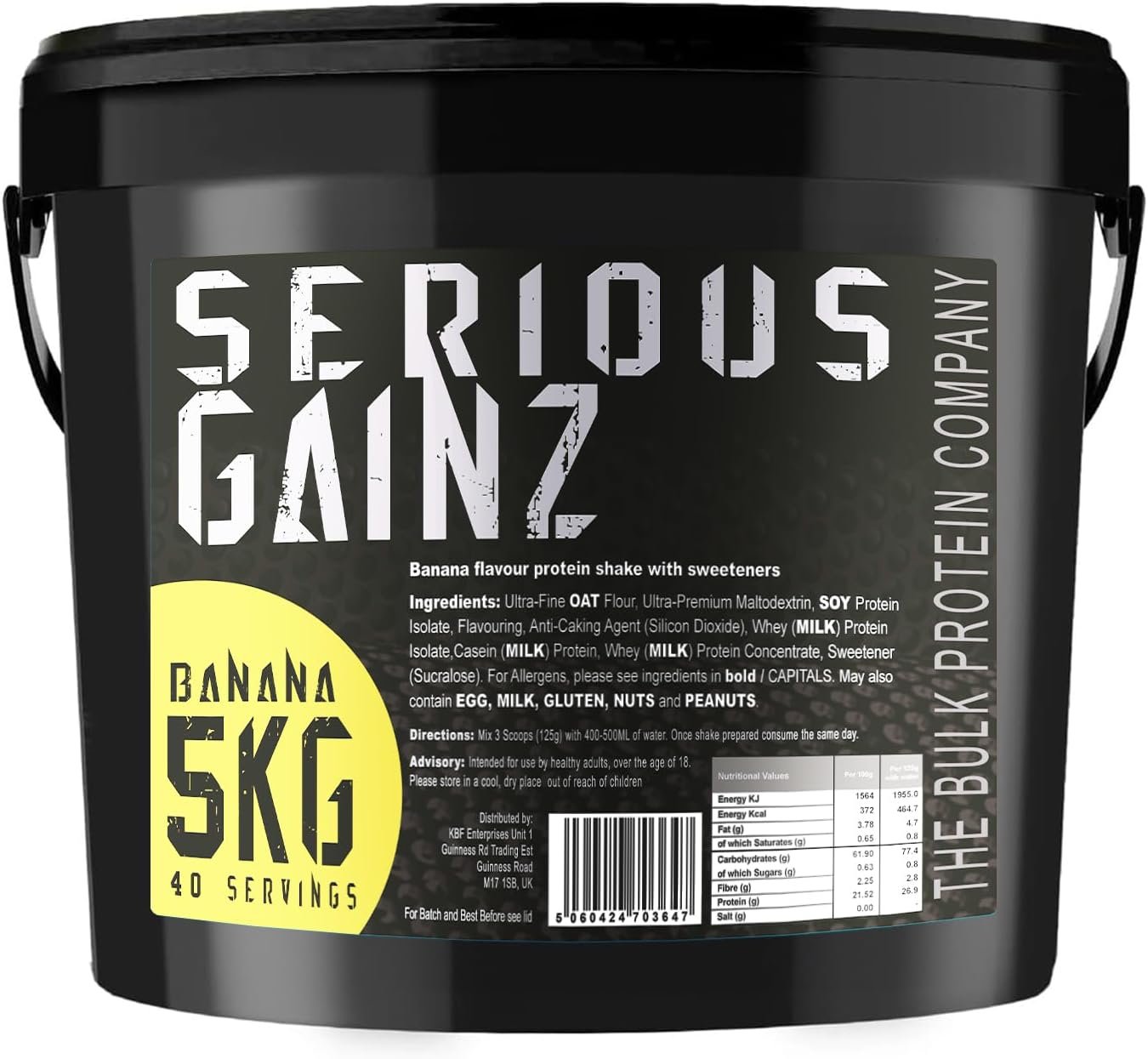 The Bulk Protein Company - Serious Gainz – Mass Gainer Protein Powder – Banana 5kg, B142-BA