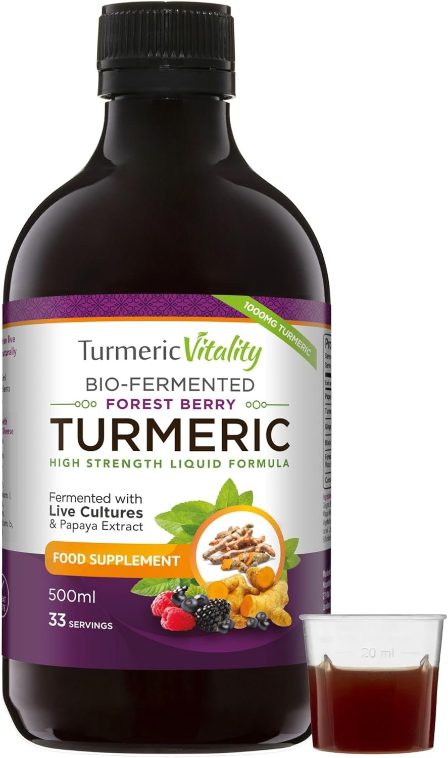 Turmeric Curcumin with Probiotics & Enzymes - Fermented High Strength Liquid Turmeric Supplement with Black Pepper & Ginger Equivalent to 2 Turmeric...