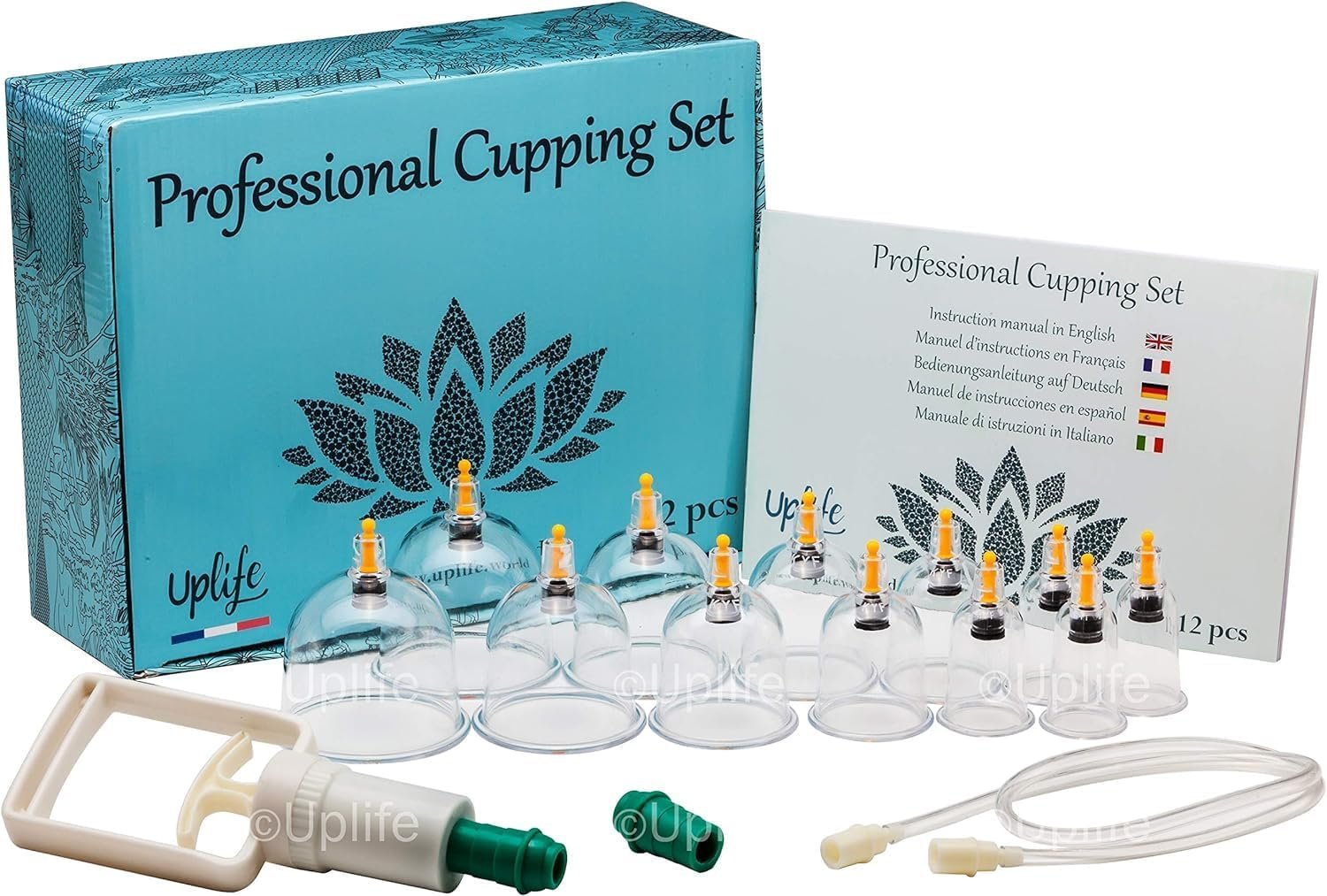 Uplife Cupping Therapy Set - 12 Suction Cups for Muscle, Neck and Back Pain Relief - Anti Cellulite Suction Cups for Body, Massage Cups for Cupping Therapy...