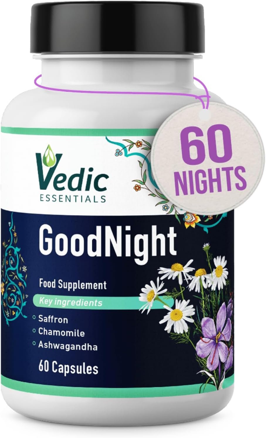 Vedic Saffron + Chamomile + Ashwagandha. Melatonin Alternative Natural Sleep Aid | Quick, Good Night Sleep | Vedic, Vegan, Halal, Gluten-Free Sleep...