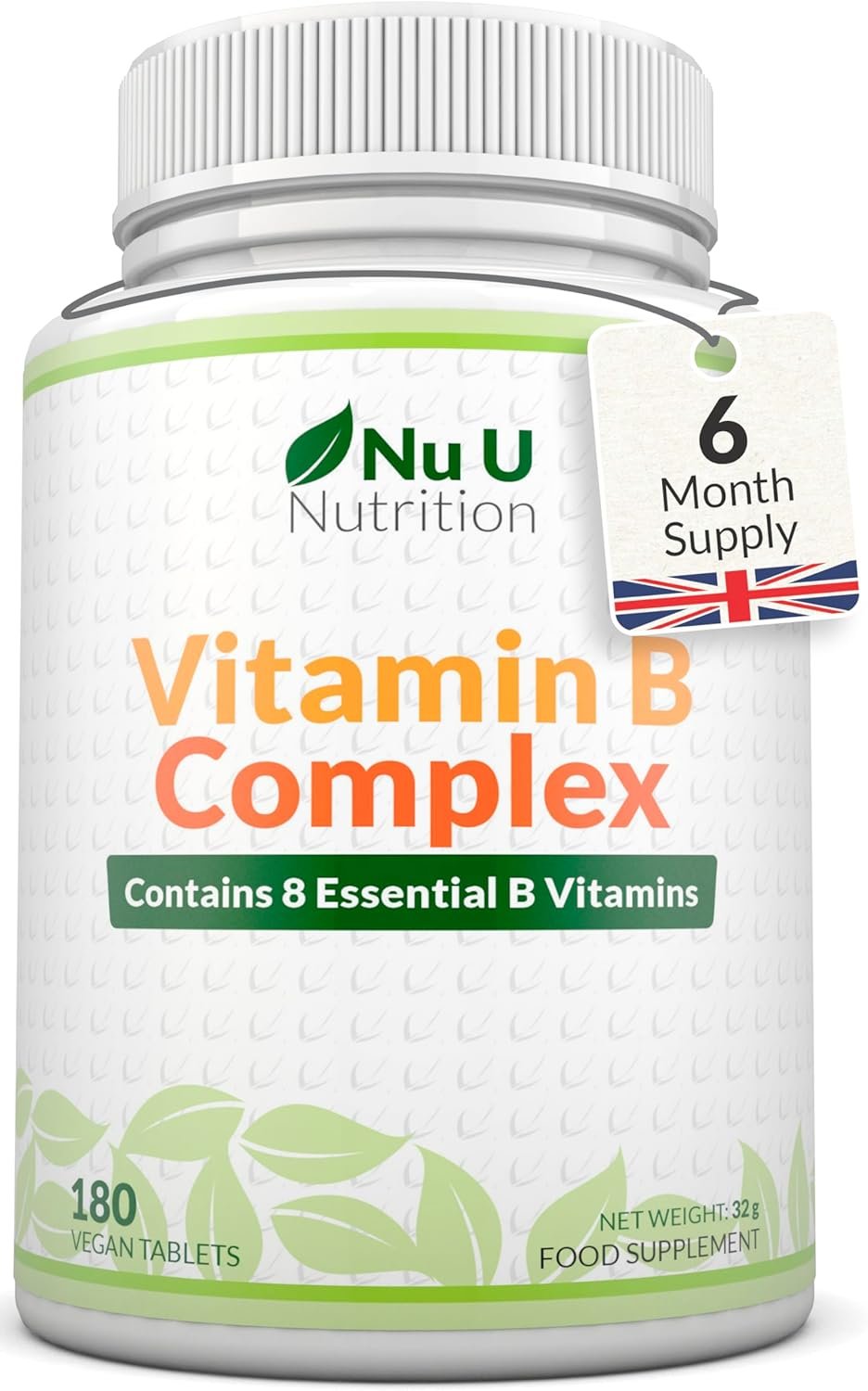 Vitamin B Complex High Strength - 180 Vegan Tablets - 6 Month Supply - Contains All 8 B Vitamins in 1 Tablet - Vitamins B1, B2, B3, B5, B6, B12, Biotin