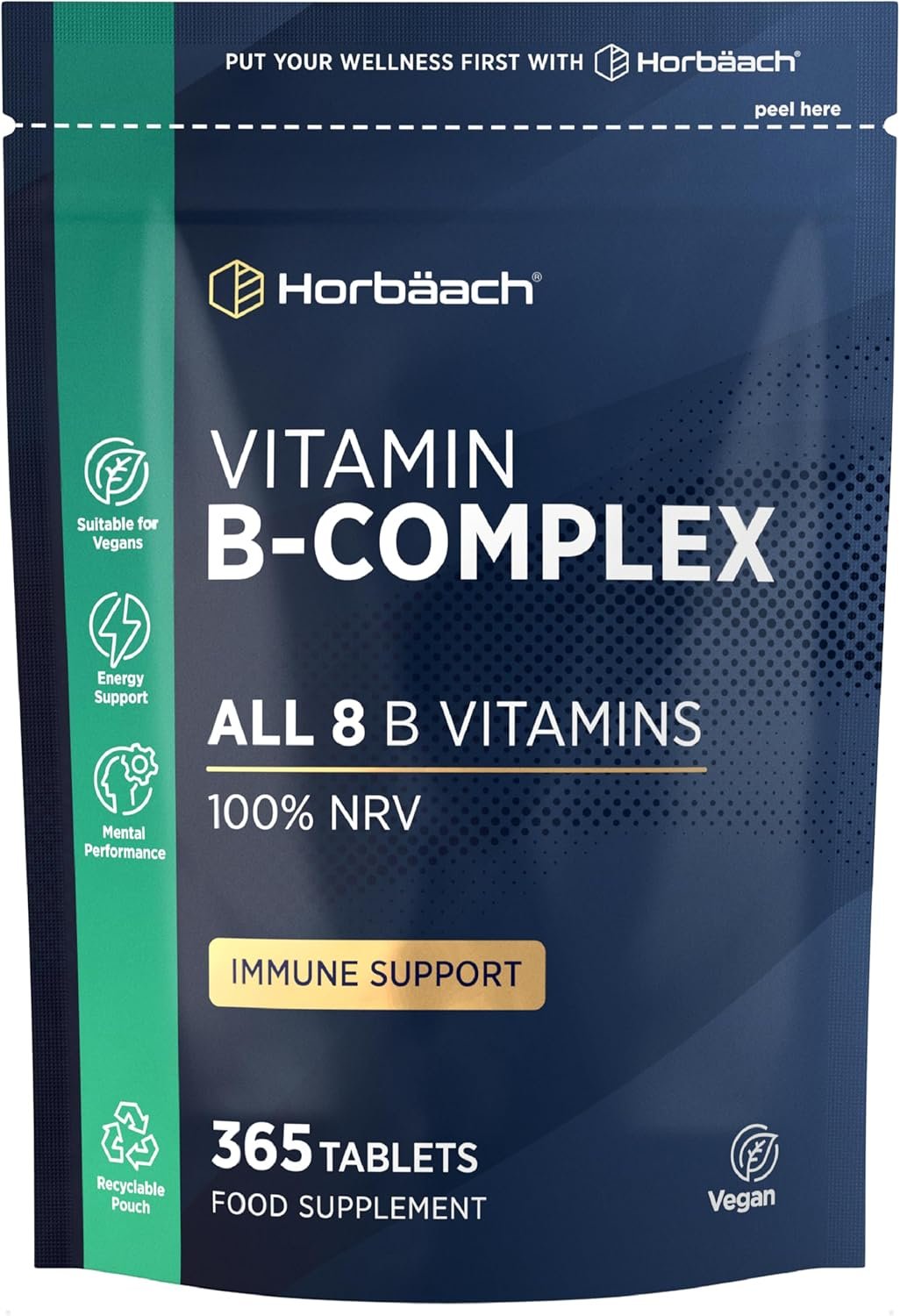 Vitamin B Complex High Strength | 365 Tablets (1 Year Supply) | All 9 B Vitamins | Vitamin B1, B2, B3, B5, B6, B12, Choline, Folic Acid & Biotin | Vegan...