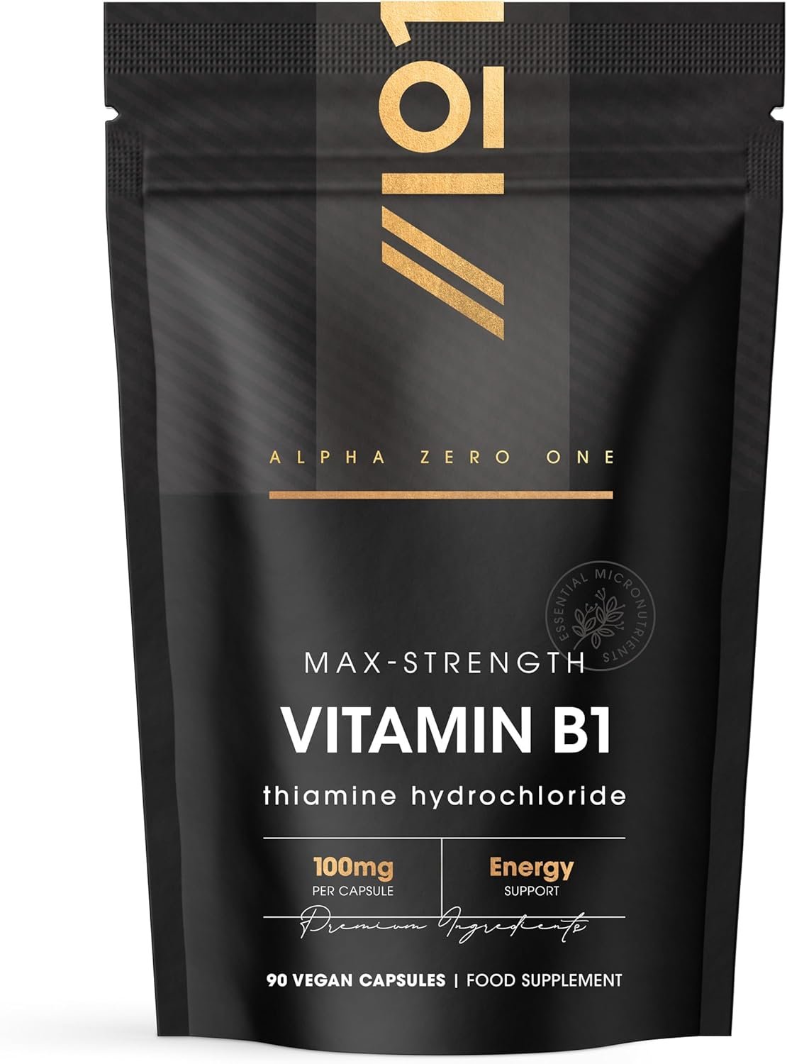 Vitamin B1 Thiamin 100mg – 90 Vegan Capsules – Contributes to Normal Functioning of The Nervous System – Resealable and Recyclable Pouch by Alpha01