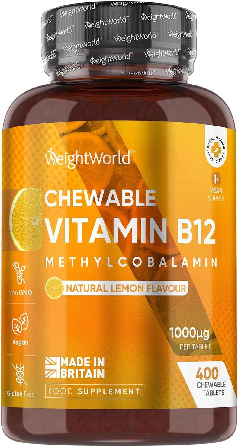 Vitamin B12 Tablets 1000mcg - 1+ Year Supply - 400 Chewable Tablets - Natural Lemon Flavour - Vegan & Gluten-Free - Methylcobalamin Form - B12 Vitamins for Women & Men - Made in The UK