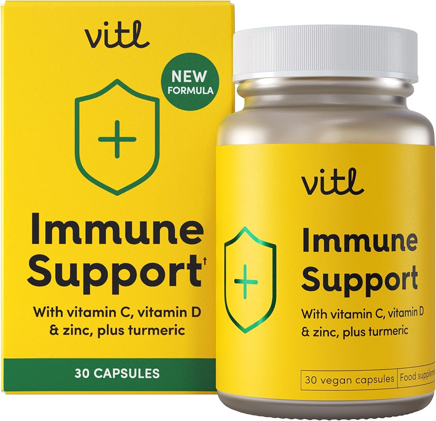 Vitl Immune Support Supplement - 30 Vegan Capsules - with Vitamin D, Vitamin C, Folate, Zinc, Turmeric & Elderberry Extracts - 1 Month Supply