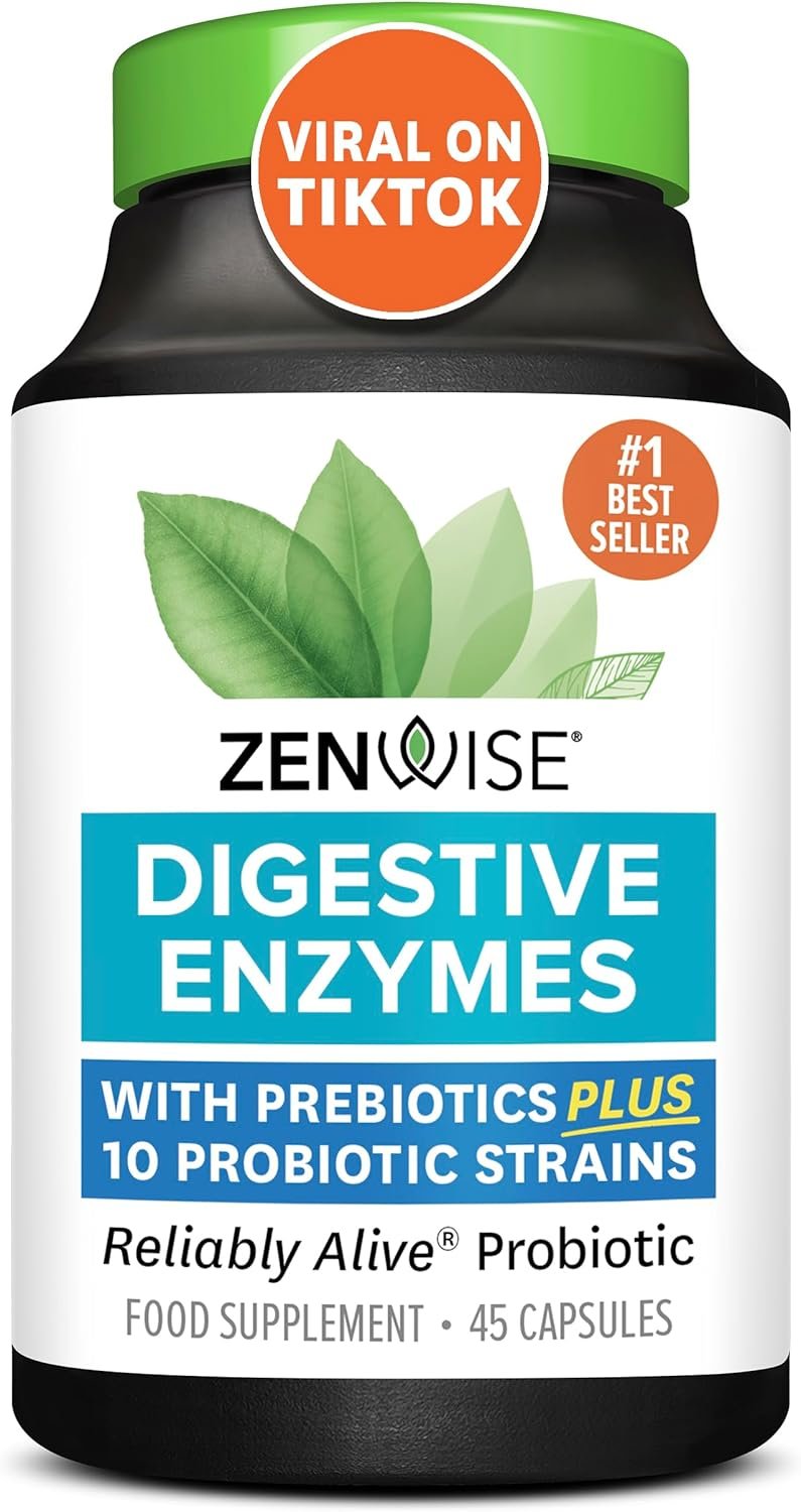Zenwise Health Probiotic Digestive Multi Enzymes, Probiotics for Digestive Health, Prebiotics and Probiotics for Digestion - 45 Count