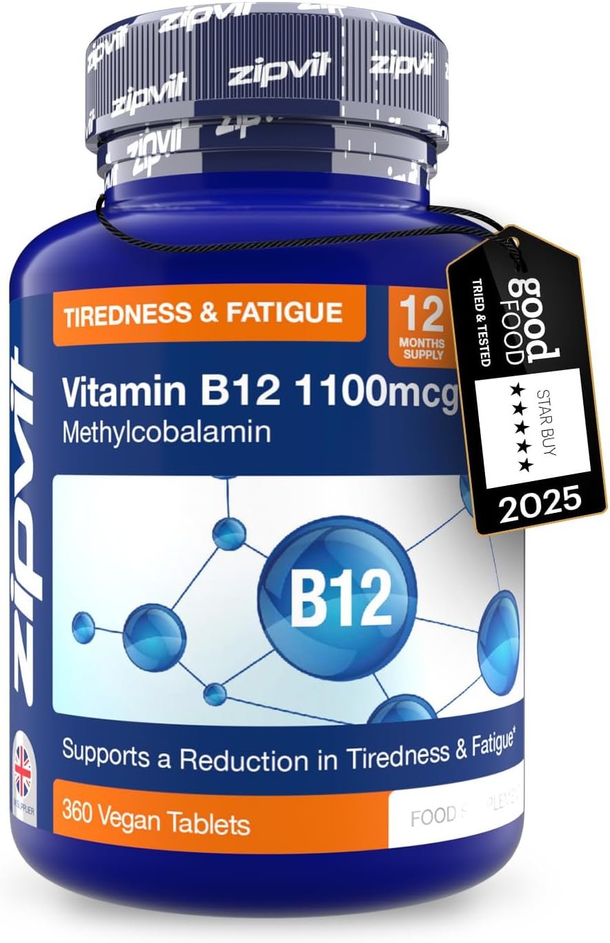 Zipvit Vitamin B12 Tablets High Strength 1100mcg, 1 Year Supply, Pure Methylcobalamin, 360 Vegan Tablets, Reduces Tiredness, Supports Energy and Immunity