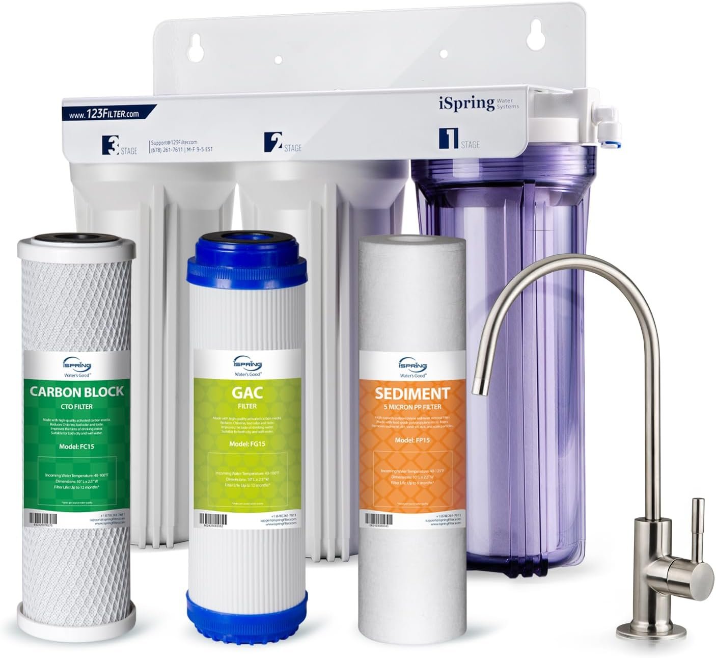 iSpring US31 Classic 3-Stage Under Sink Water Filtration System for Drinking, Tankless, High Capacity, Sediment + GAC + CTO (Newest Version)