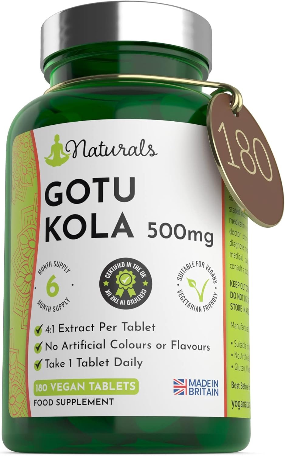 180 Gotu Kola Vegan Tablets for Adults - (6 Months Supply) 500mg Herbal Centella Asiatica for Stress & Anxiety - UK Manufactured