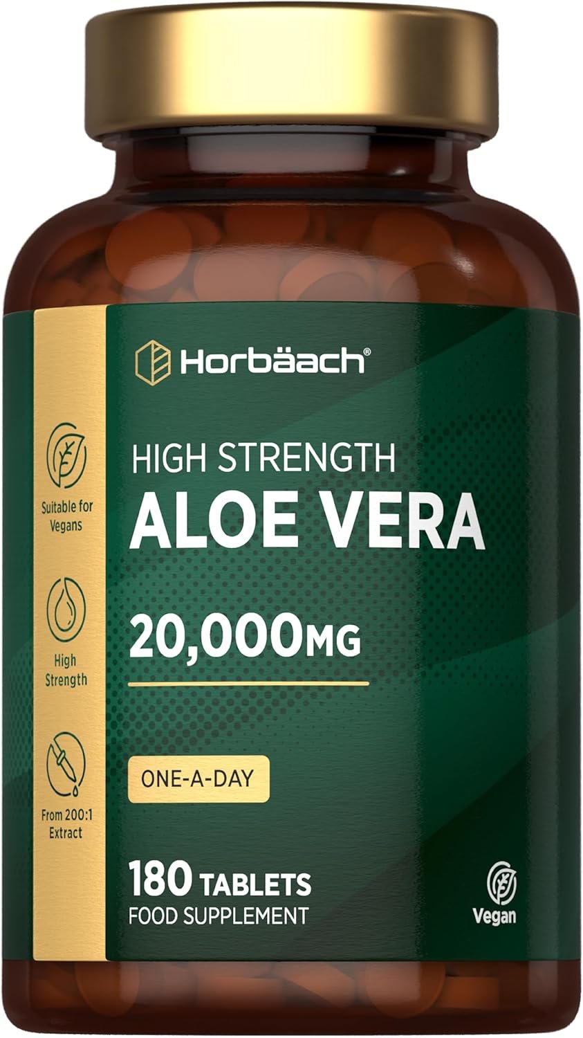 Aloe Vera Tablets 20,000mg | High Strength One-A-Day Formula (6 Months Supply) | 180 Count | Suitable for Vegetarians & Vegans | by Horbaach
