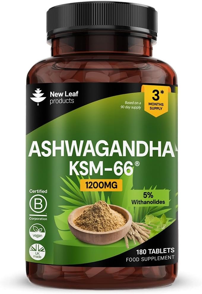 Ashwagandha KSM 66-1200mg - 180 Vegan Tablets Pure High Strength Ashwagandha Root Extract - 3 Months Supply KSM Tablets Supplement (not Capsules) Non-GMO...