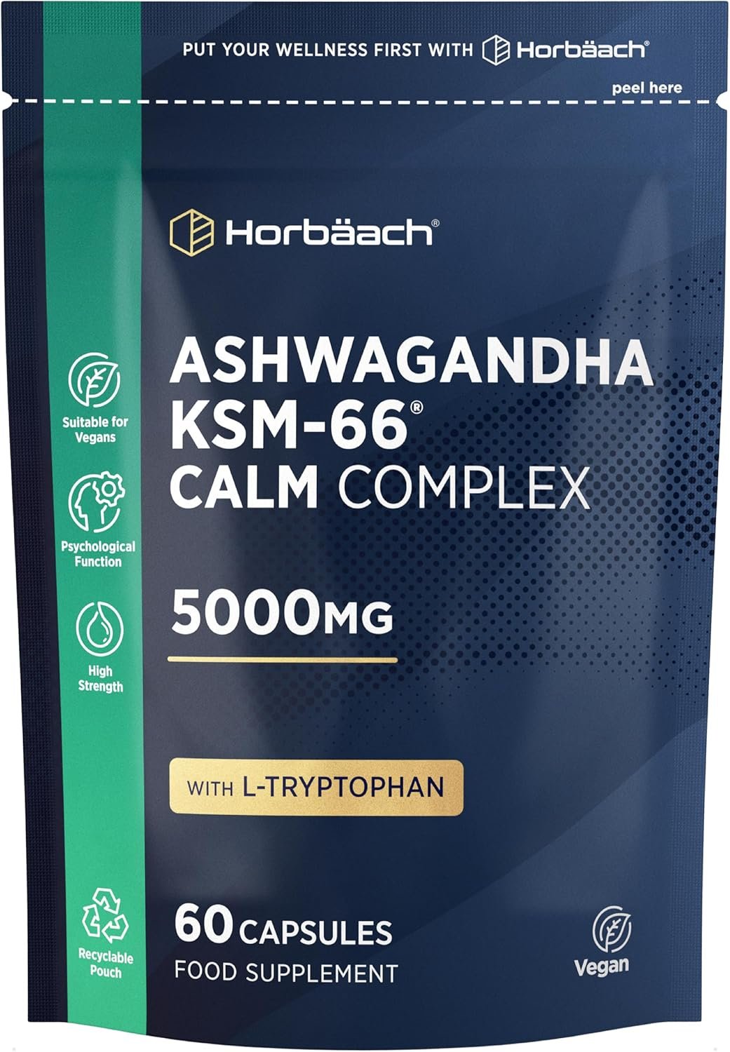 Ashwagandha KSM-66 Complex 5000mg | Enhanced with Amino Acids and B Vitamins (B1, B2, B3, B6 & B12) | Calm Formula for Men & Women | 60 Vegan...