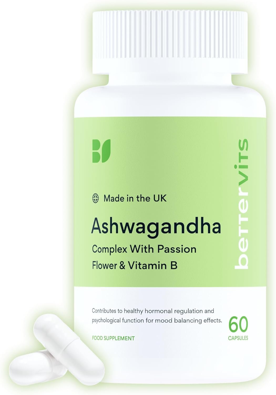 Bettervits Ashwagandha High Strength Complex with Passion Flower & Vitamin B | Organic KSM-66 Ashwagandha 800mg | Stress & Cortisol Support...