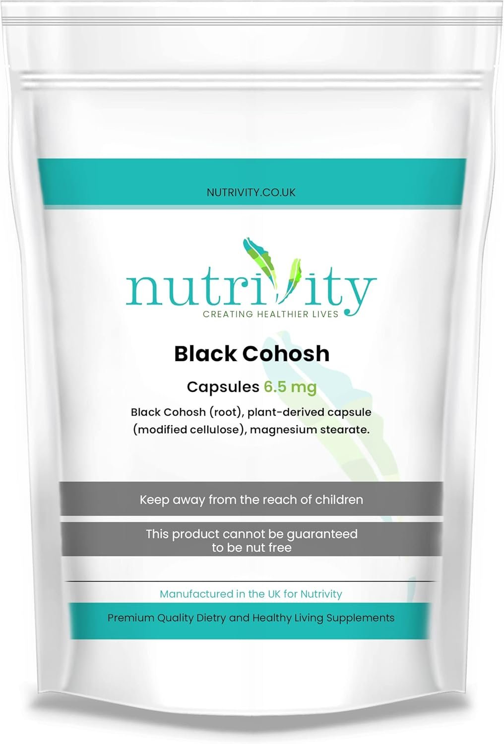 Black Cohosh Root 6.5 mg Capsules Menopause Relief Natural Supplement by Nutrivity (30)