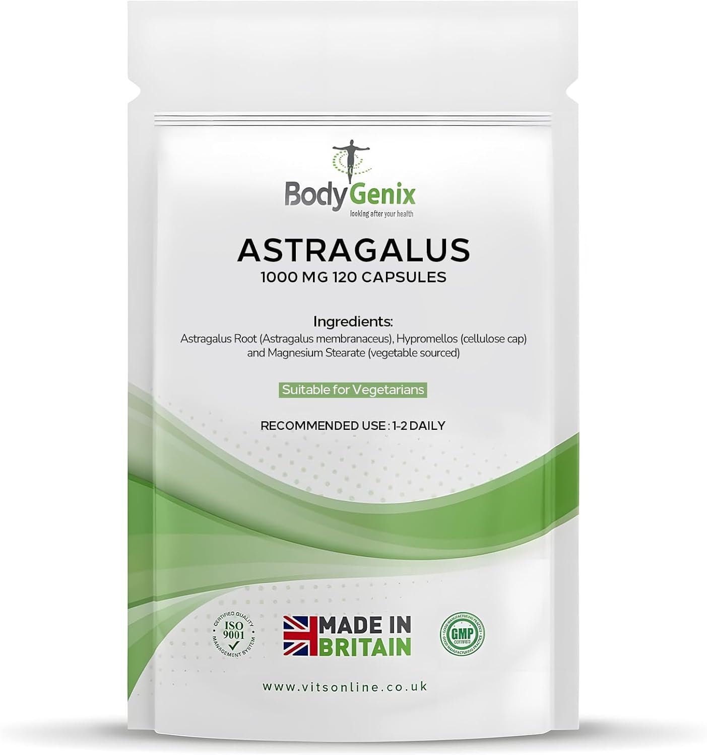BodyGenix Astragalus 1000mg Capsules - 100% Natural Food Supplement for Immune System Skin Heart Health - High Dose Chinese Supplement