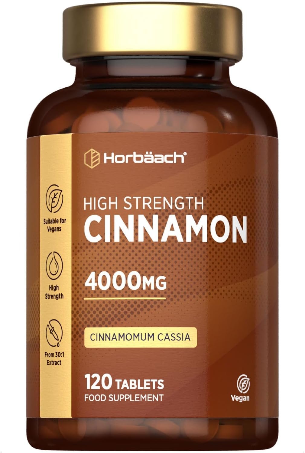 Cinnamon Tablets 4000mg | Blood Sugar Control | High Strength Cinnamon Extract Supplement | 120 Vegan Tablets | by Horbaach