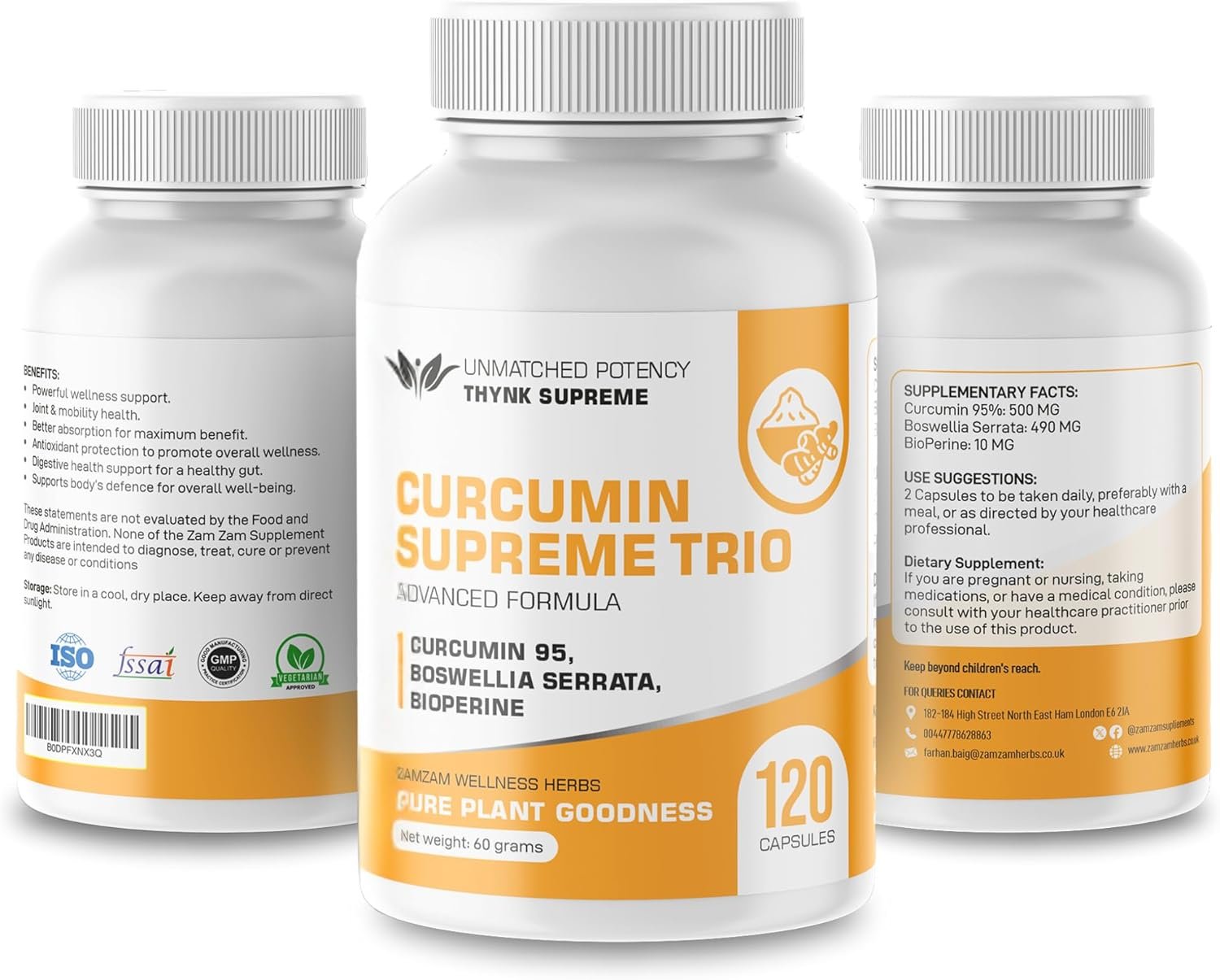 Curcumin 95 % & Boswellia Serrata with BioPerine® | Advanced Joint & Mobility Support | Natural Anti-Inflammatory Vegan Capsules | 120 Count