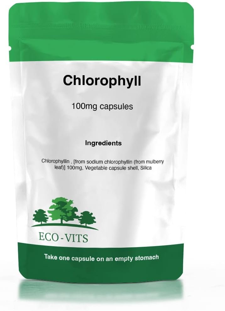 ECO-VITS Chlorophyll (100MG) 30 CAPS. Recyclable Packaging. Sealed Pouch