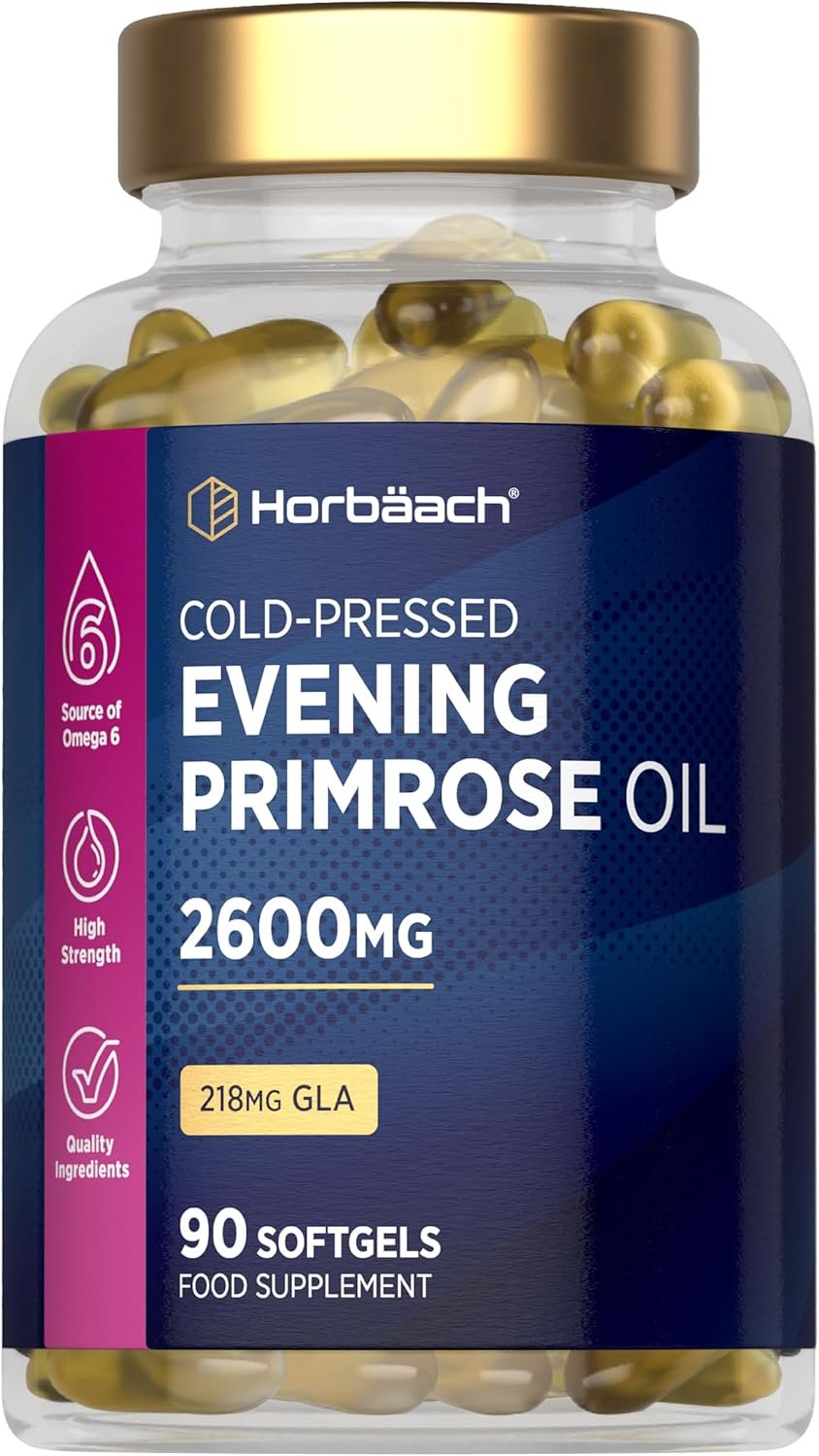 Evening Primrose Oil 2600mg | High Strength with Omega 6 GLA | Pure & Cold-Pressed | 90 Softgel Capsules | by Horbaach