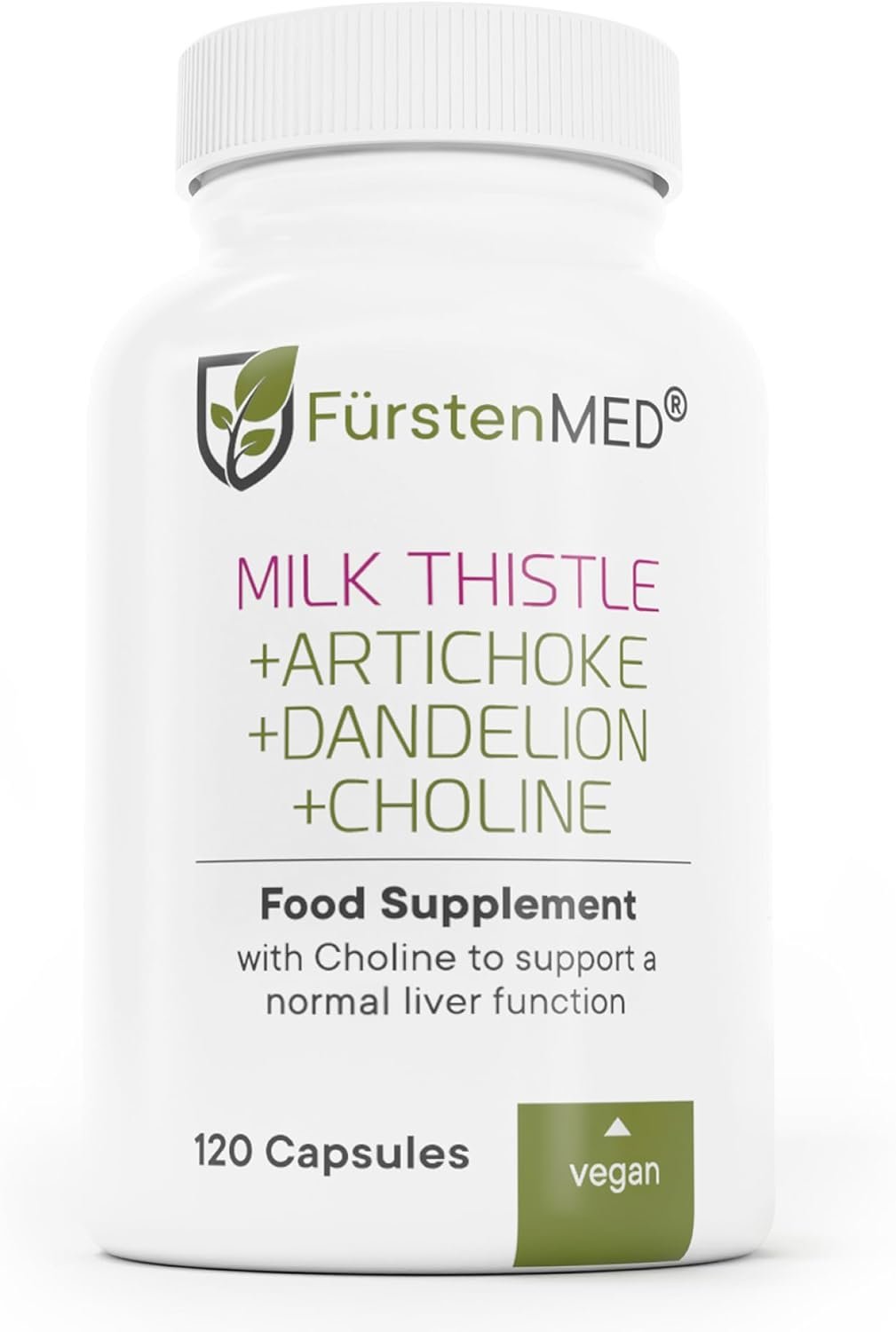 FürstenMED - Milk Thistle with Artichoke Extract, Dandelion Root & Choline - Vegan Normal Liver Health Supplement - 120 Non-GMO Capsules