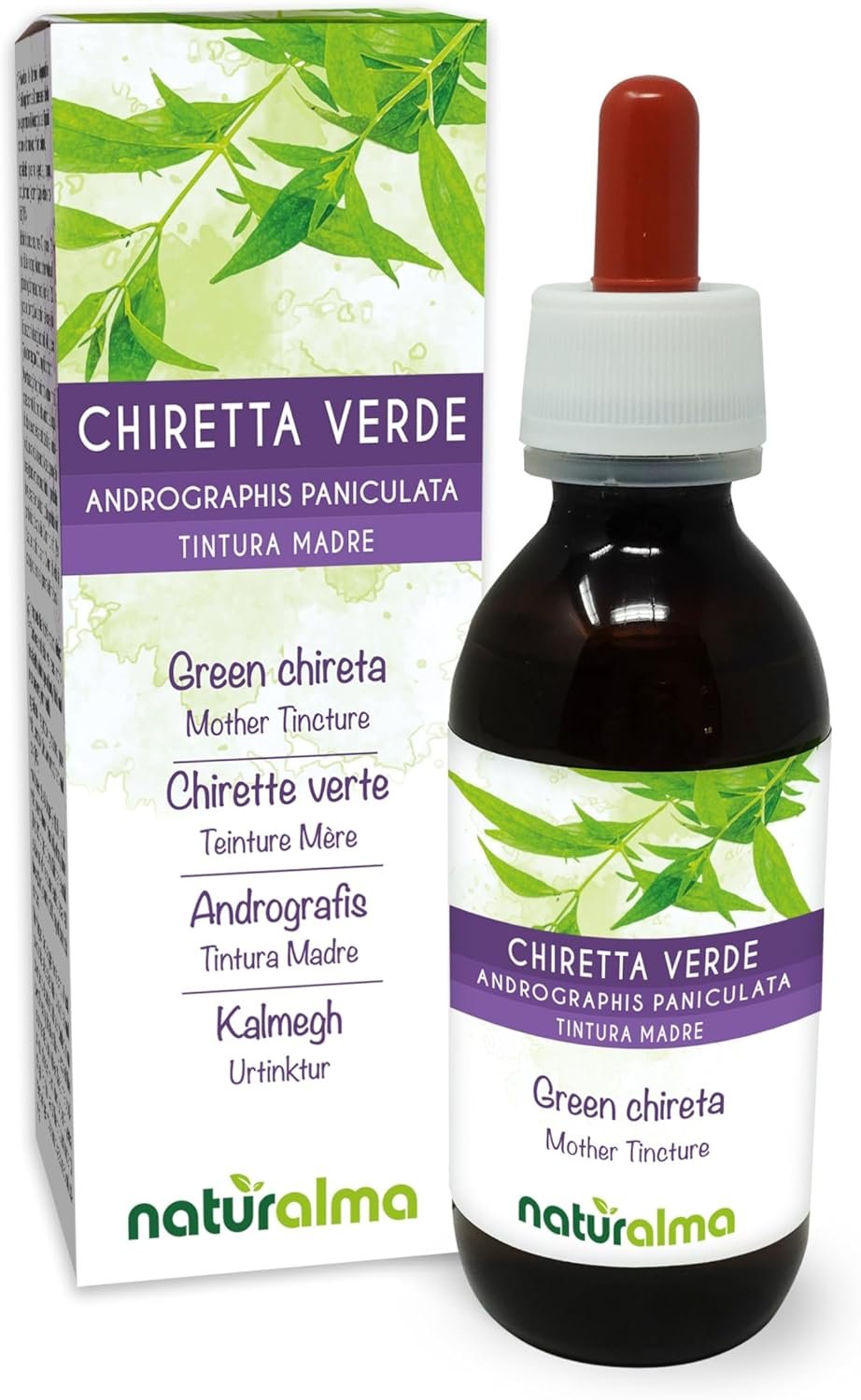 Green Chiretta (Andrographis paniculata) Tops Alcohol-Free Mother Tincture Naturalma - Liquid Extract Drops 120 ml - Food Supplement - Vegan
