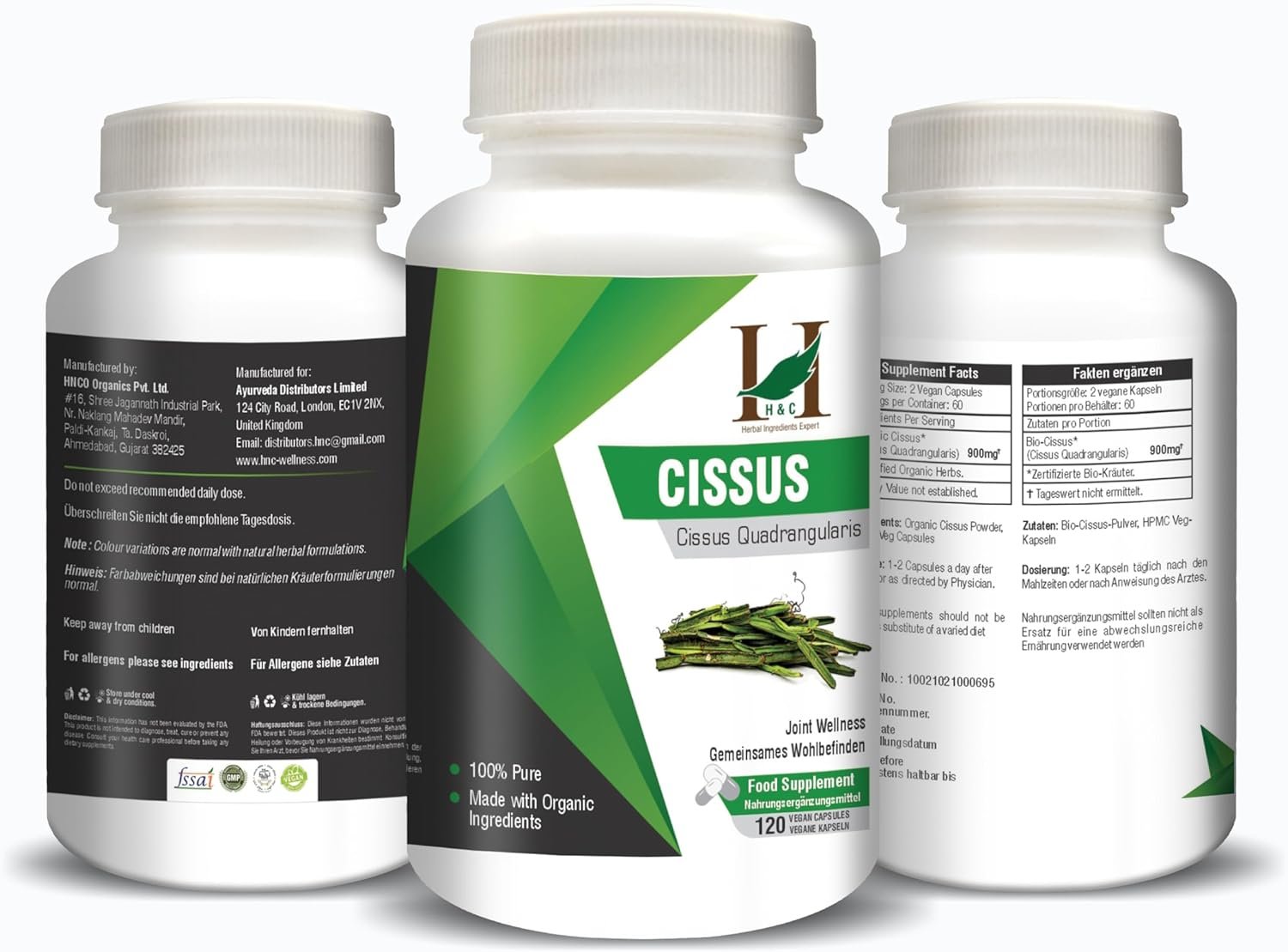 H&C Cissus Capsules (Cissus quadrangularis) - 900mg per Serving,120 Vegan Capsules (2 Months Supply) | Herbal Supplement for Bone Health